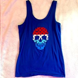 No Boundaries tank top, red white and blue skull with stars